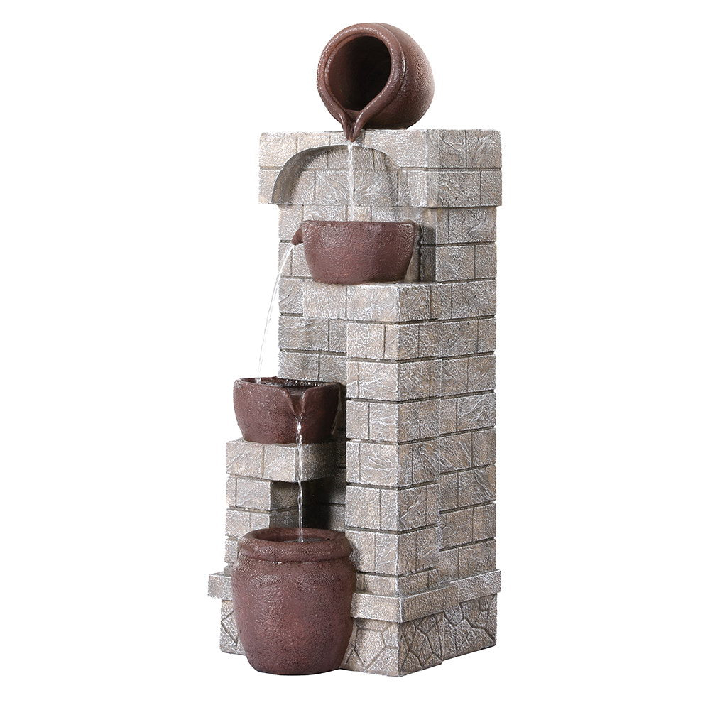 Gardeon Solar Fountain Water Feature Pot Outdoor Indoor 4-Tier Cascading Brown