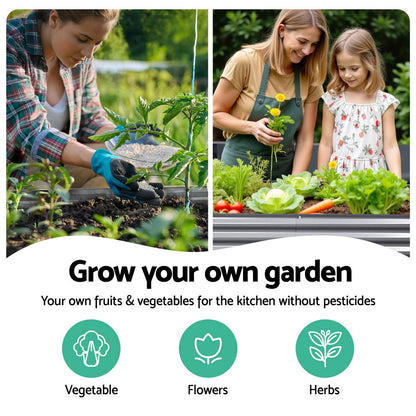 2x Green Fingers Raised Garden Bed 160X80X42cm Oval Planter Box Raised Container Galvanised