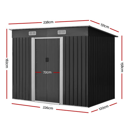 Giantz Garden Shed 2.38x1.31M Sheds Outdoor Storage Tool Metal Workshop Shelter Sliding Door