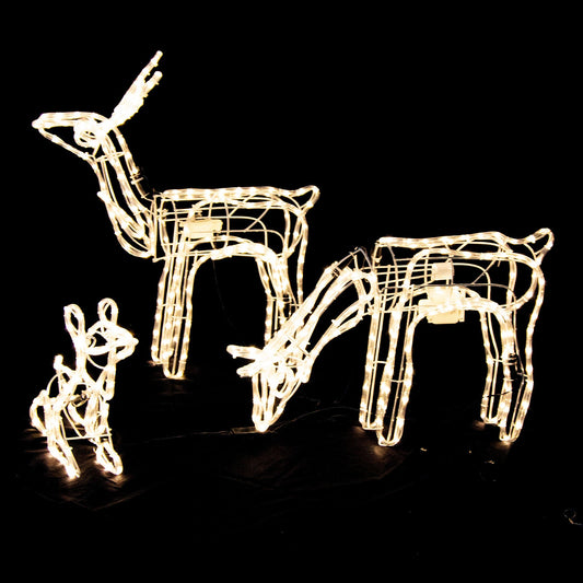 Samland 3 Sets Moving Head Reindeer Family Rope Light for Christmas Yard Decoration
