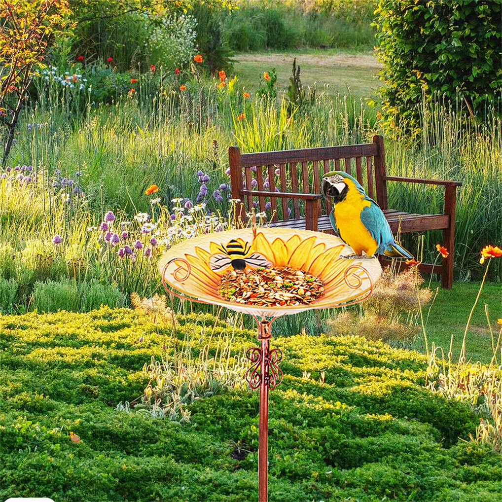 Solar Bird Bath Feeder Fountain Deck Post Mount